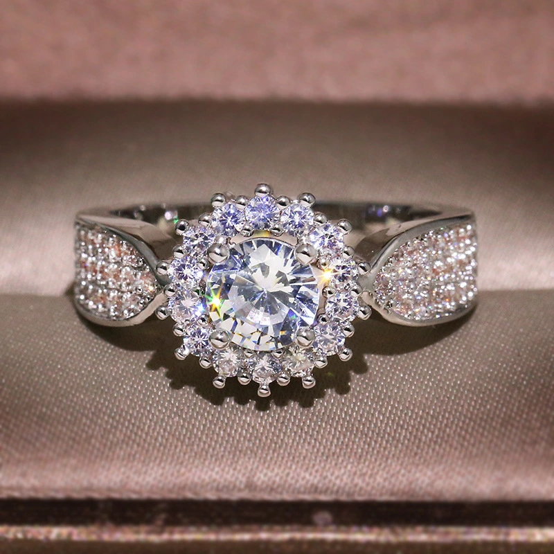 Classical Starburst with Large Zirconium Diamonds for Couple Ins Style Ring