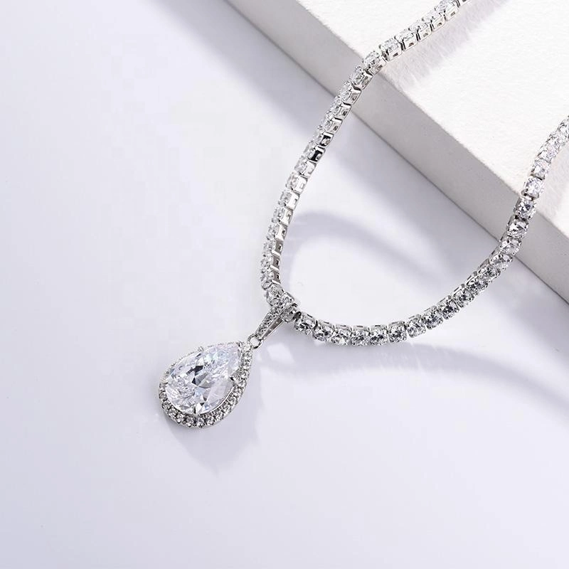 New Arrival S925 Sterling Silver Pear Cut 10*15mm High Carbon Pendant 5.0 Carat Drop Shaped Diamond Necklace