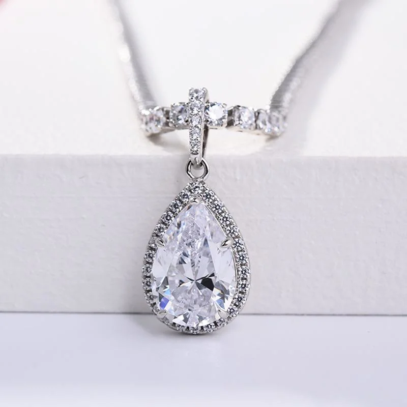 New Arrival S925 Sterling Silver Pear Cut 10*15mm High Carbon Pendant 5.0 Carat Drop Shaped Diamond Necklace