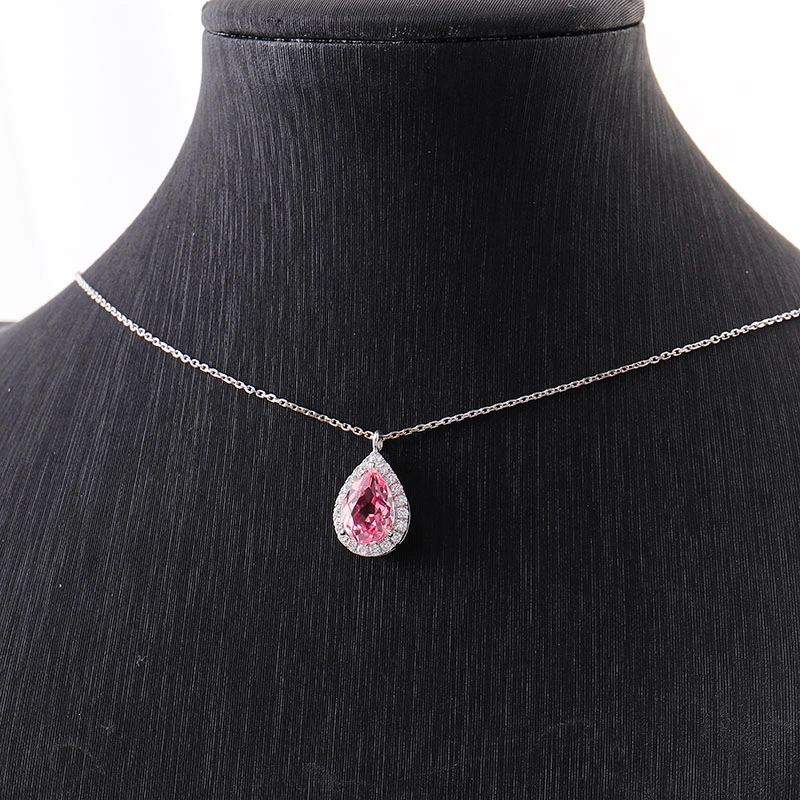 Romantic 2.5 Carat Pear Cut Lab Grown Pink Sapphire Vvs Moissanite Diamond Pendant Necklace in 14K White Gold
