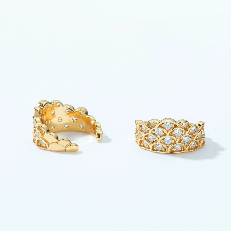 Fashion 925 Silver Earrings Jewelry Women Non Pierced Clip on Cartilage Gold Plated CZ Ear Cuff