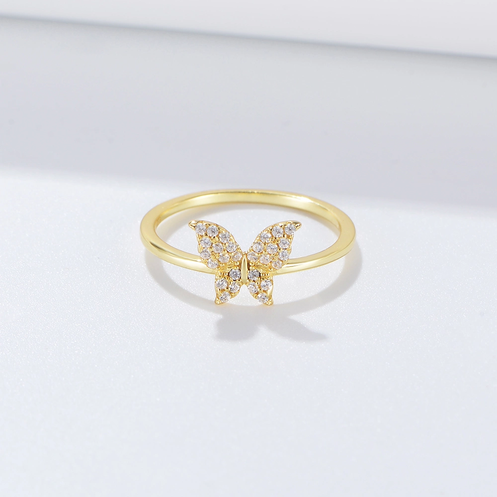 Fashion Wedding Jewellery S925 Sterling Silver Gold Plated Butterfly Knuckle Rings for Girl