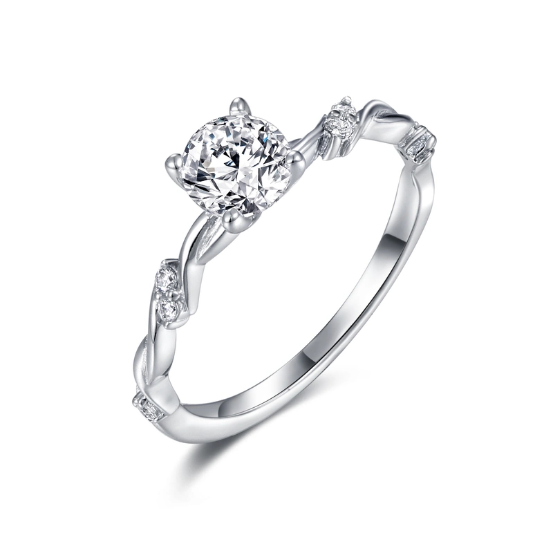 Moissanite Round Bezel Set Engagement Ring 925 Sterling Silver