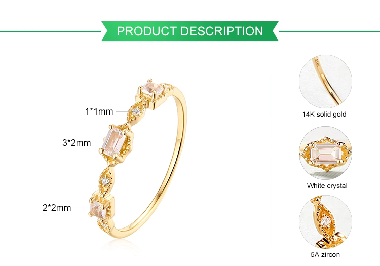Hot Selling Solid Gold Jewelry Ring Women 14K Gold White Crystal Ring for Party