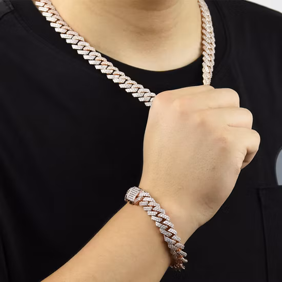 Cuban Link Chain Hip Hop Jewelry Rose Gold 925 Sterling Silver for Men