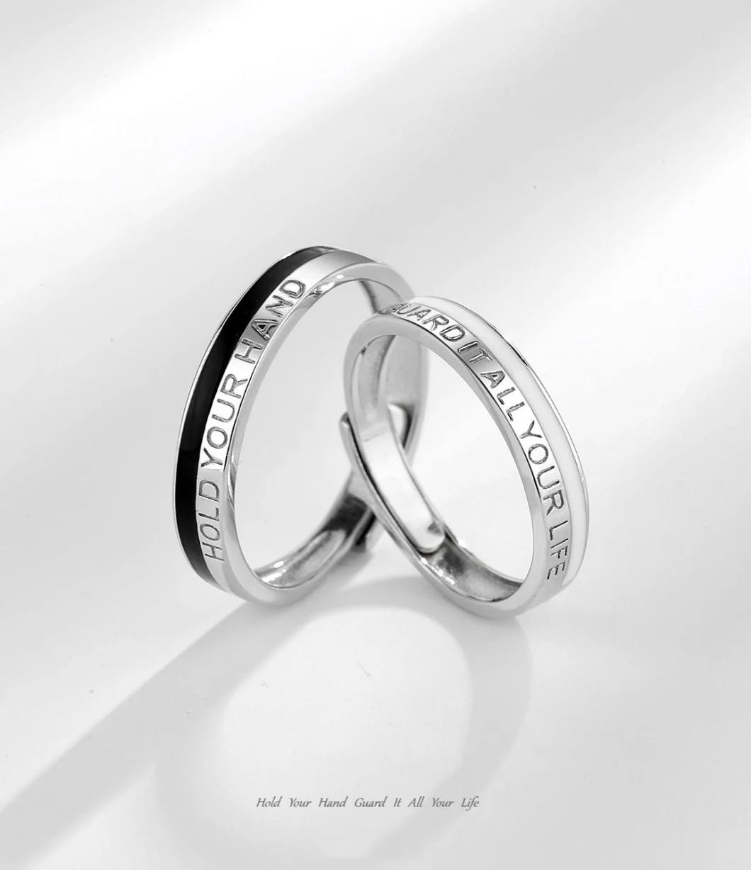 Valentine&prime; S Day Custom Lettering Couple Finger Ring Made of 925 Sterling Silver Ring