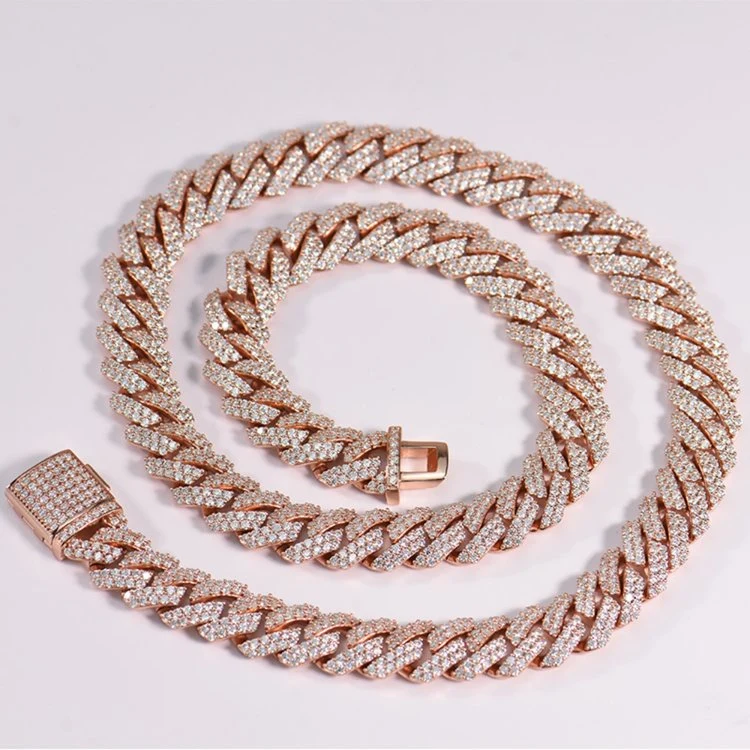 Cuban Link Chain Hip Hop Jewelry Rose Gold 925 Sterling Silver for Men