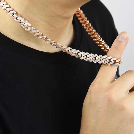 Cuban Link Chain Hip Hop Jewelry Rose Gold 925 Sterling Silver for Men