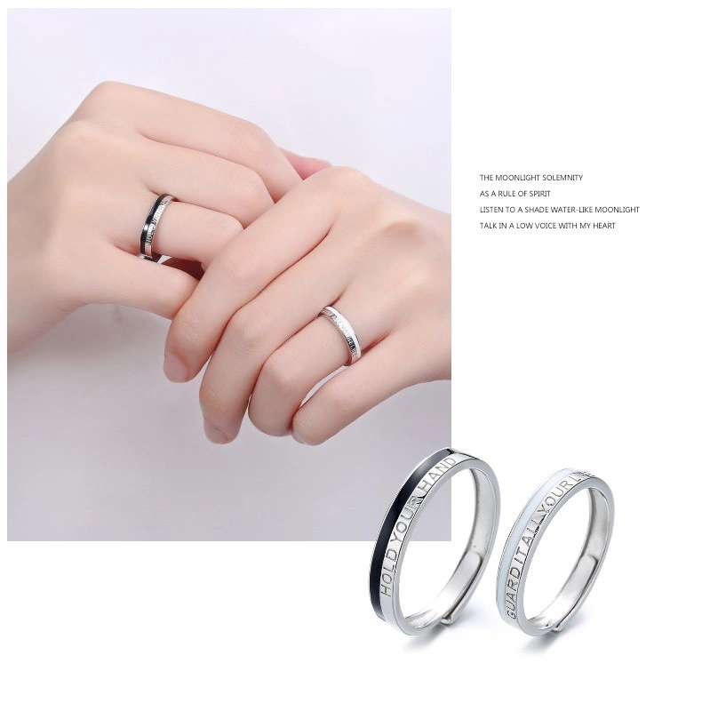 Valentine&prime; S Day Custom Lettering Couple Finger Ring Made of 925 Sterling Silver Ring