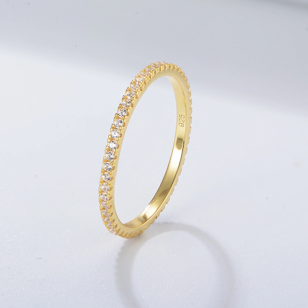 S925 Sterling Silver Gold Plated Women Ring Fine Jewelry Rainbow Zirconia CZ Stackable Band Ring