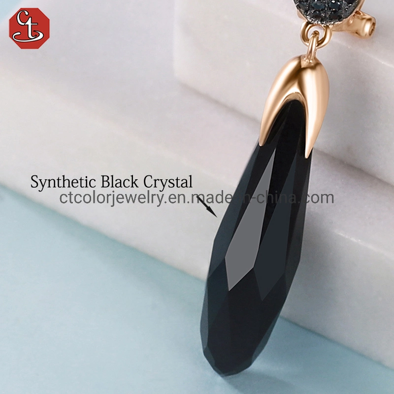 Hot Sale Fashion Jewelry 925 Silver Long Black Crystal Drop Earrings For Women Jewellry Gifts
