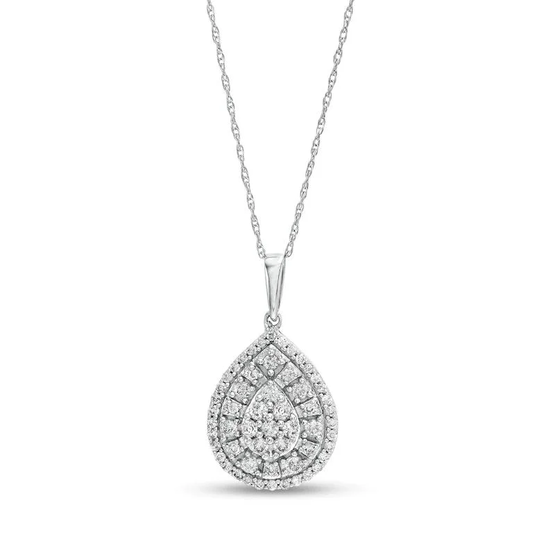 Composite Pear-Shaped 10K White Gold Double Frame Diamond Necklace
