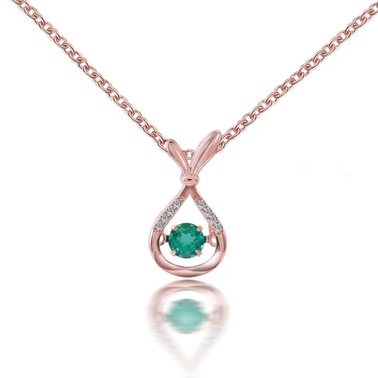 925 Sterling Silver Rose Gold Plated 5A Cubic Zirconia Custom Provence Gems Lab Grown Emerald Pear Necklace
