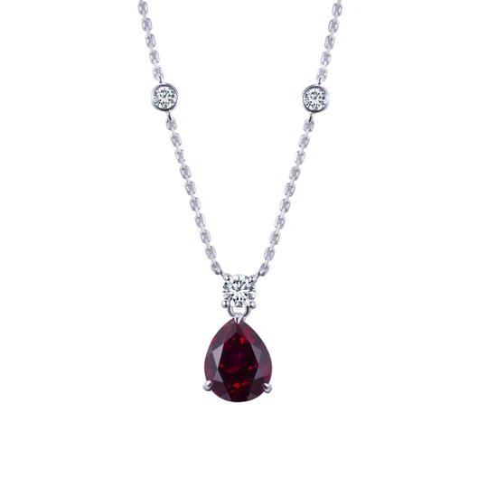 Messi Gems Custom Jewelry Pear 3CT Lab Grown Ruby Gemstone 18K Gold Lab Diamond Necklace