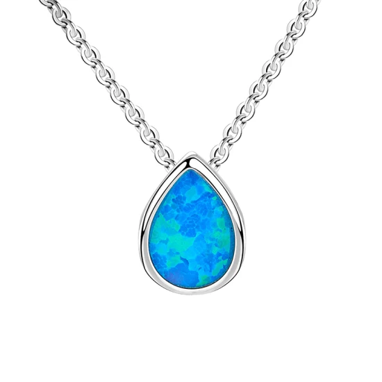 Gift Jewelry Hot Selling Opal Gemstone Jewelry Simple Pear Shape Fashion Necklace Girl