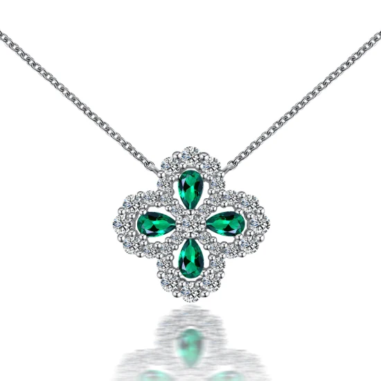 Custom Pear Cut Lab Grown Emerald 925 Sterling Silver Cubic Zirconia Necklace for Graceful Women Meaningful
