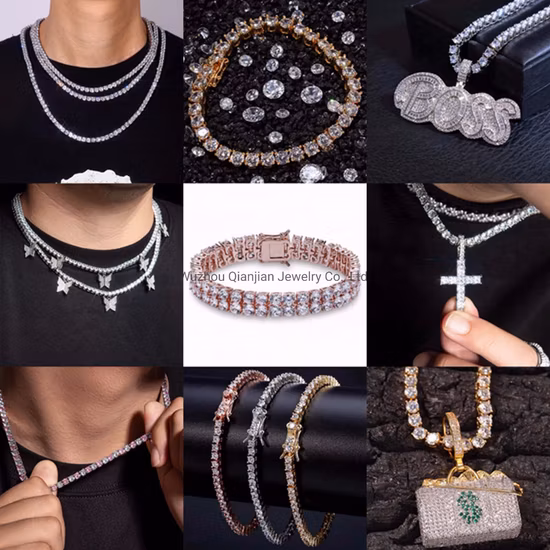 Hip Hop Punk Jewelry 925 Sterling Silver Gold Plating Full Diamond Necklace Moissanite Tennis