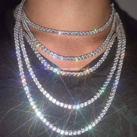 Hip Hop Punk Jewelry 925 Sterling Silver Gold Plating Full Diamond Necklace Moissanite Tennis