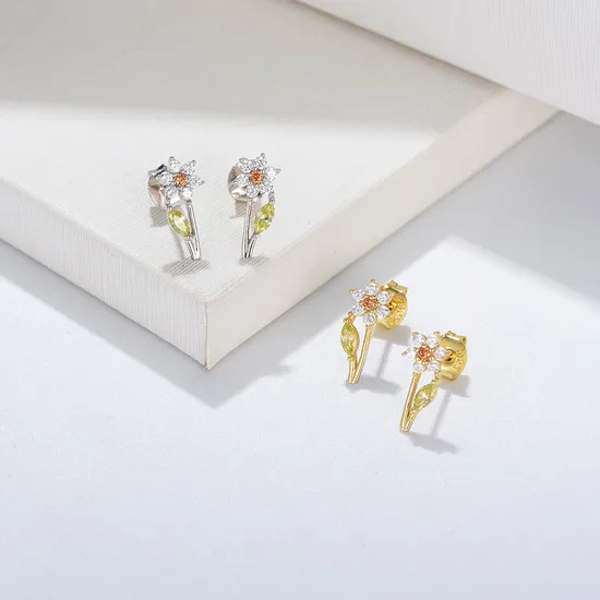 Fashion 925 Silver Earring with Colorful Flower Jewelry