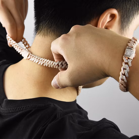 Cuban Link Chain Hip Hop Jewelry Rose Gold 925 Sterling Silver for Men