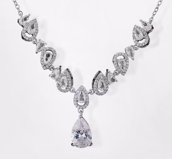 Wedding Pear CZ Necklace Jewelry Set, Bridal Jewelry Set, Bridesmaid Jewelry Set, Gift Jewelry